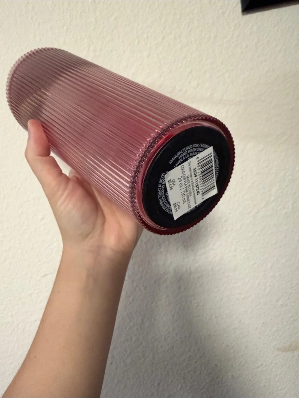 Starbucks Pink Ribbed Tumbler with Strawberry Topper